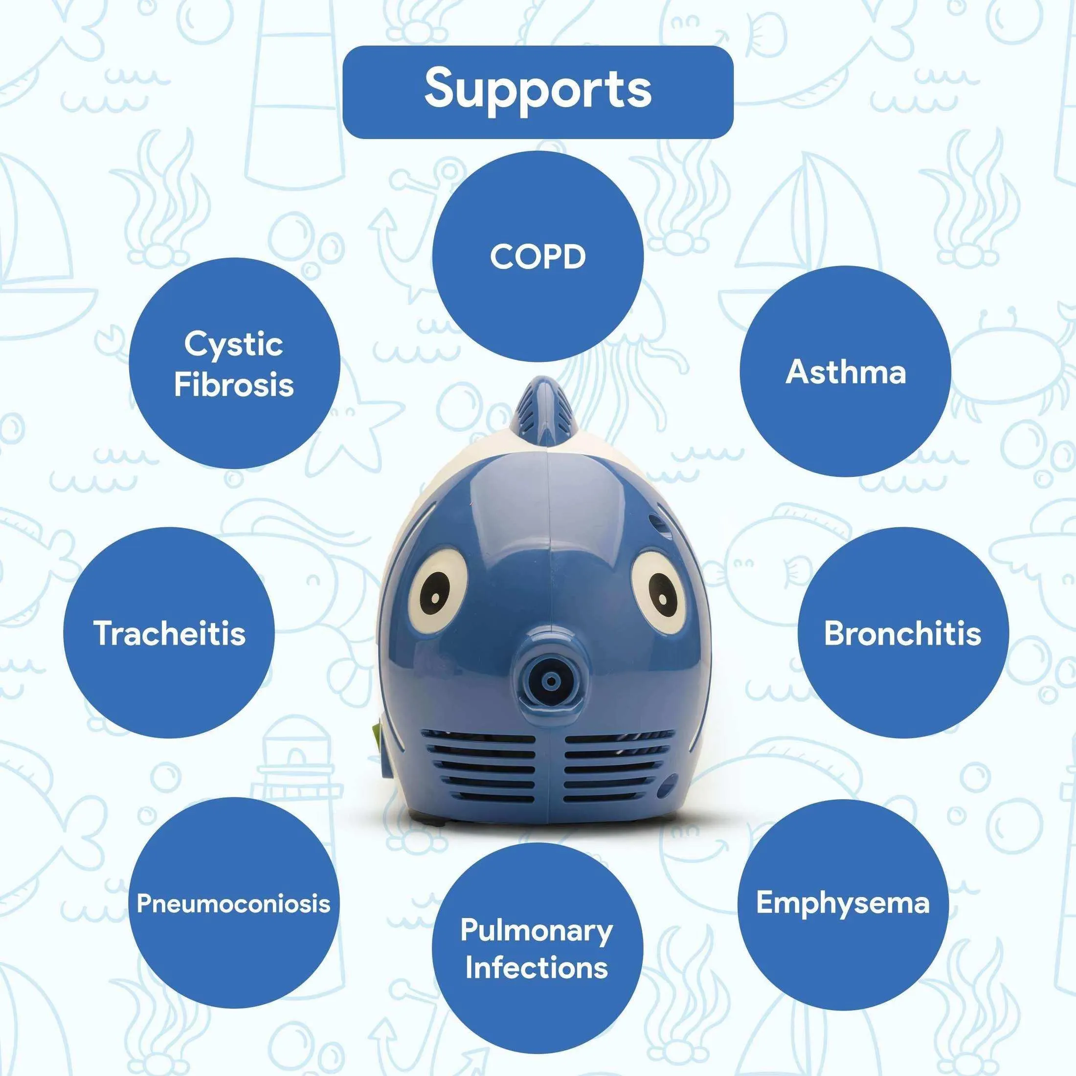 Portable Nebulizer Machine for Kids – Blue Fish Breathing Treatment Machine