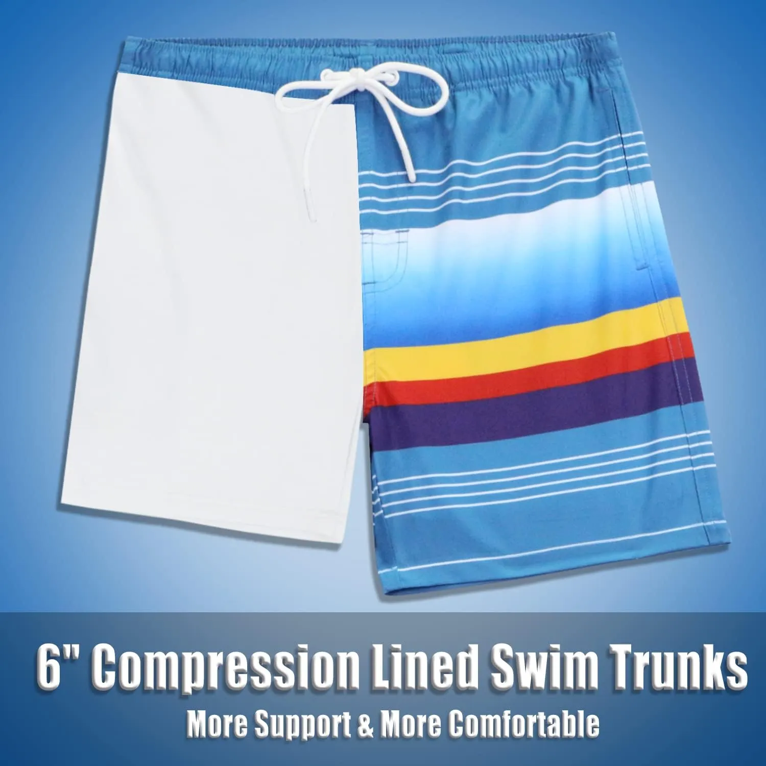 QRANSS Boys Swim Trunks with Compression Liner,No Mesh Anti-Chafing Comfy Swimming Trunks with Boxer Brief Liner,Size 6-20
