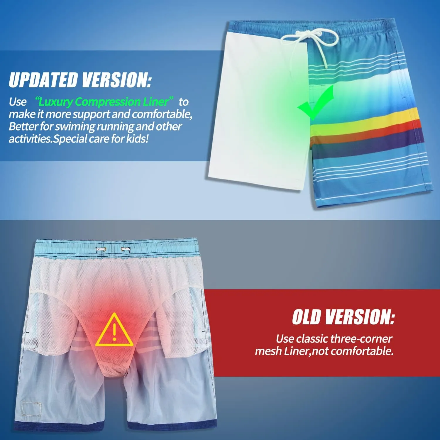 QRANSS Boys Swim Trunks with Compression Liner,No Mesh Anti-Chafing Comfy Swimming Trunks with Boxer Brief Liner,Size 6-20