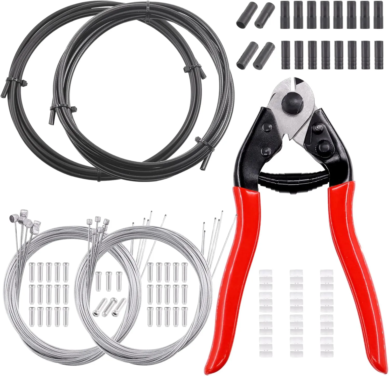 Swpeet 83Pcs Stainless Steel Bike Cable Cutter and Brake Cable Housing Shift Cable Housing with End Caps, Bike Brake Cable Shifter Cable and O-Rings Kit, Perfect for Mountain Road Bike Bicycle