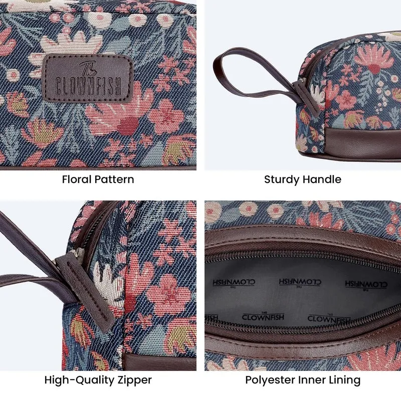 THE CLOWNFISH Men & Women Travel Pouch Toiletry Bag Shaving Kit Bag Toiletry Cosmetic Bag Travel Kit Travel Pouch Travel Kit Jolly Series (Purple-Floral), 10 Centimeters, Standard