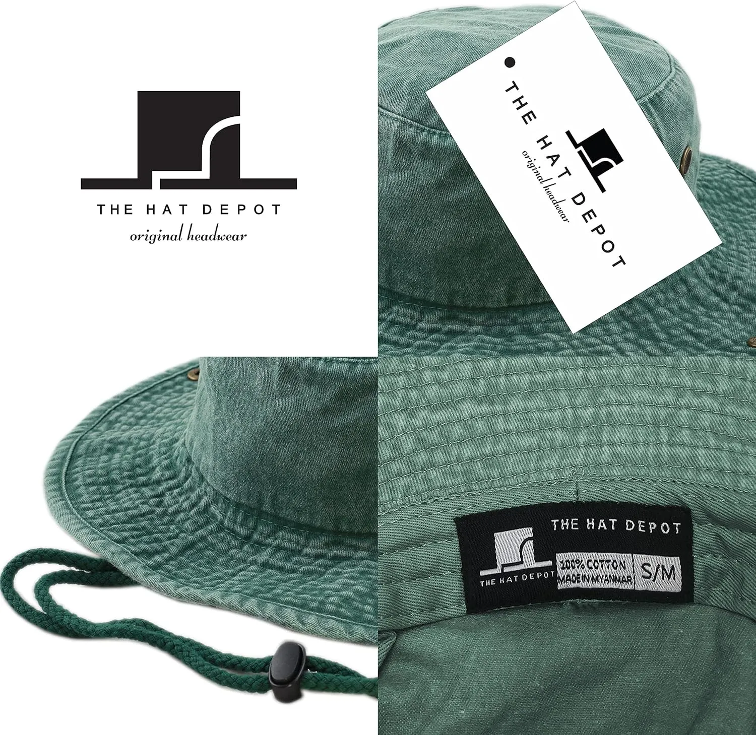 The Hat Depot Cotton Stone-Washed Safari Wide Brim Foldable Double-Sided Sun Boonie Bucket Hat