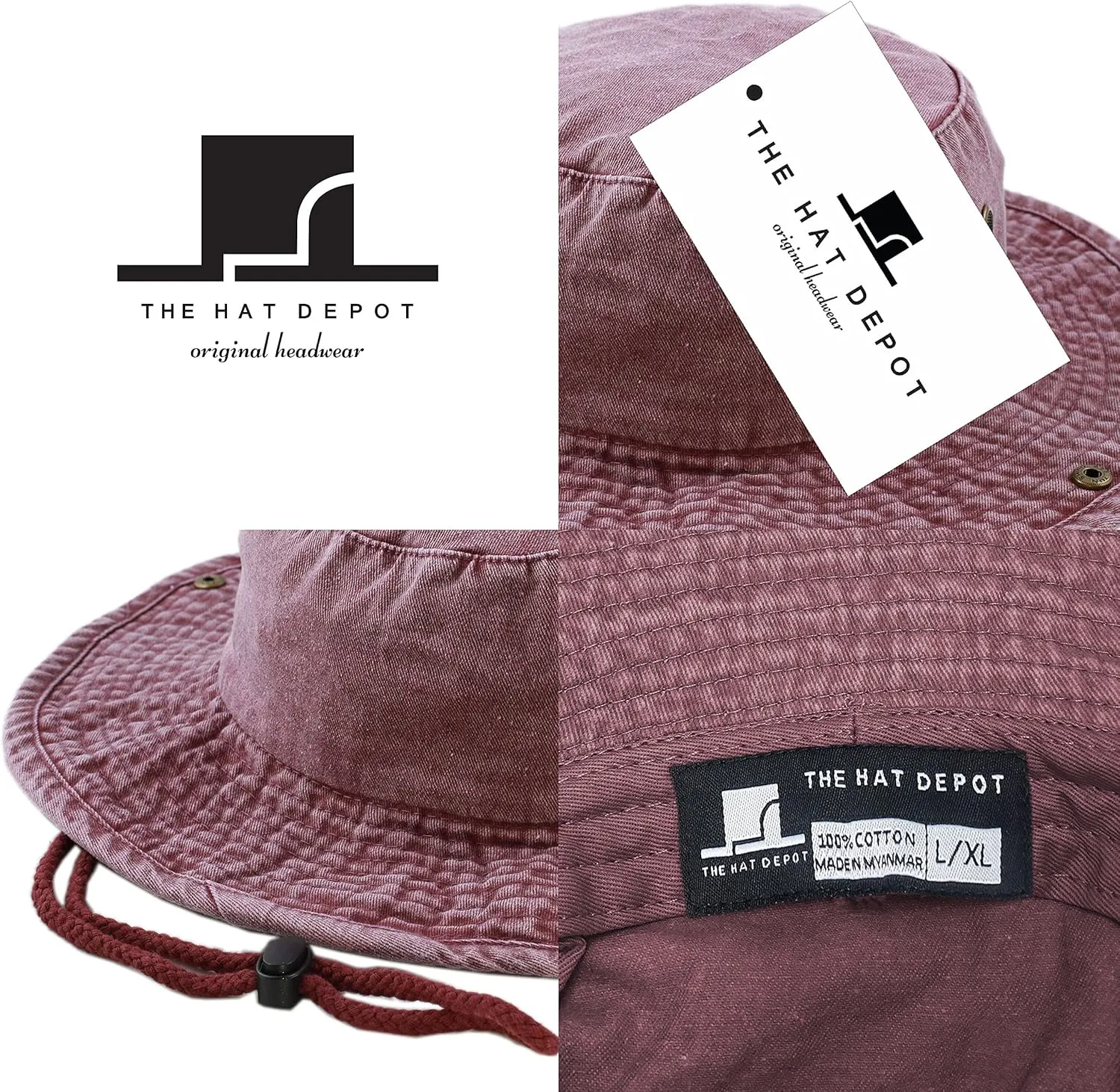 The Hat Depot Cotton Stone-Washed Safari Wide Brim Foldable Double-Sided Sun Boonie Bucket Hat