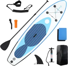 Walbest Inflatable Stand Up Paddle Board, 129.92" Paddle Board with Removable Fin & Extendable Paddle & Pump, Comfort Deck, Stand-Up Paddleboards for Youth & Adults