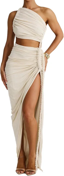 Women's Sleeveless Hemp Rope Lace Up Ruffles Bodycon Split Sexy Nightclub Party Dress