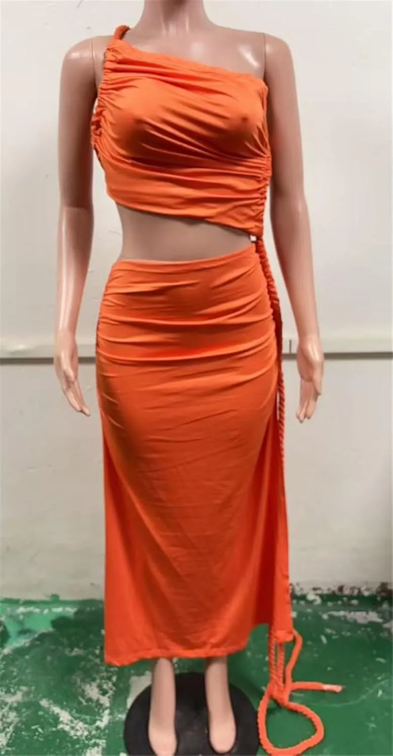 Women's Sleeveless Hemp Rope Lace Up Ruffles Bodycon Split Sexy Nightclub Party Dress
