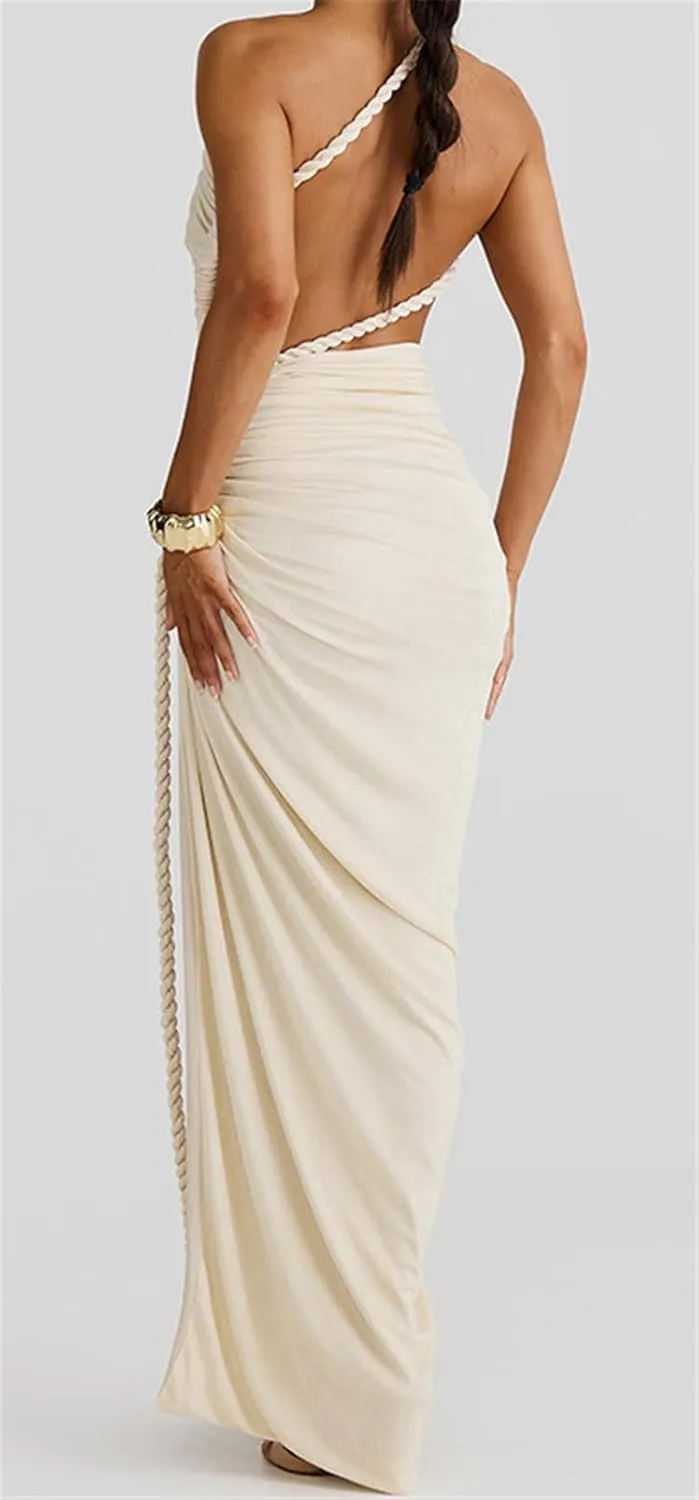 Women's Sleeveless Hemp Rope Lace Up Ruffles Bodycon Split Sexy Nightclub Party Dress