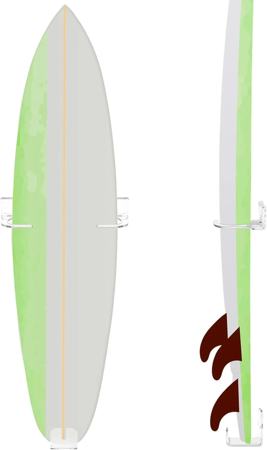 Yousoontic 2 Sets Surfboard Wall Mount Clear Acrylic Surf Board Display Indoor Wall Decor Vertical Surfboard Rack for Shortboards Fish Boards, and Funboards, Holds 50 lbs