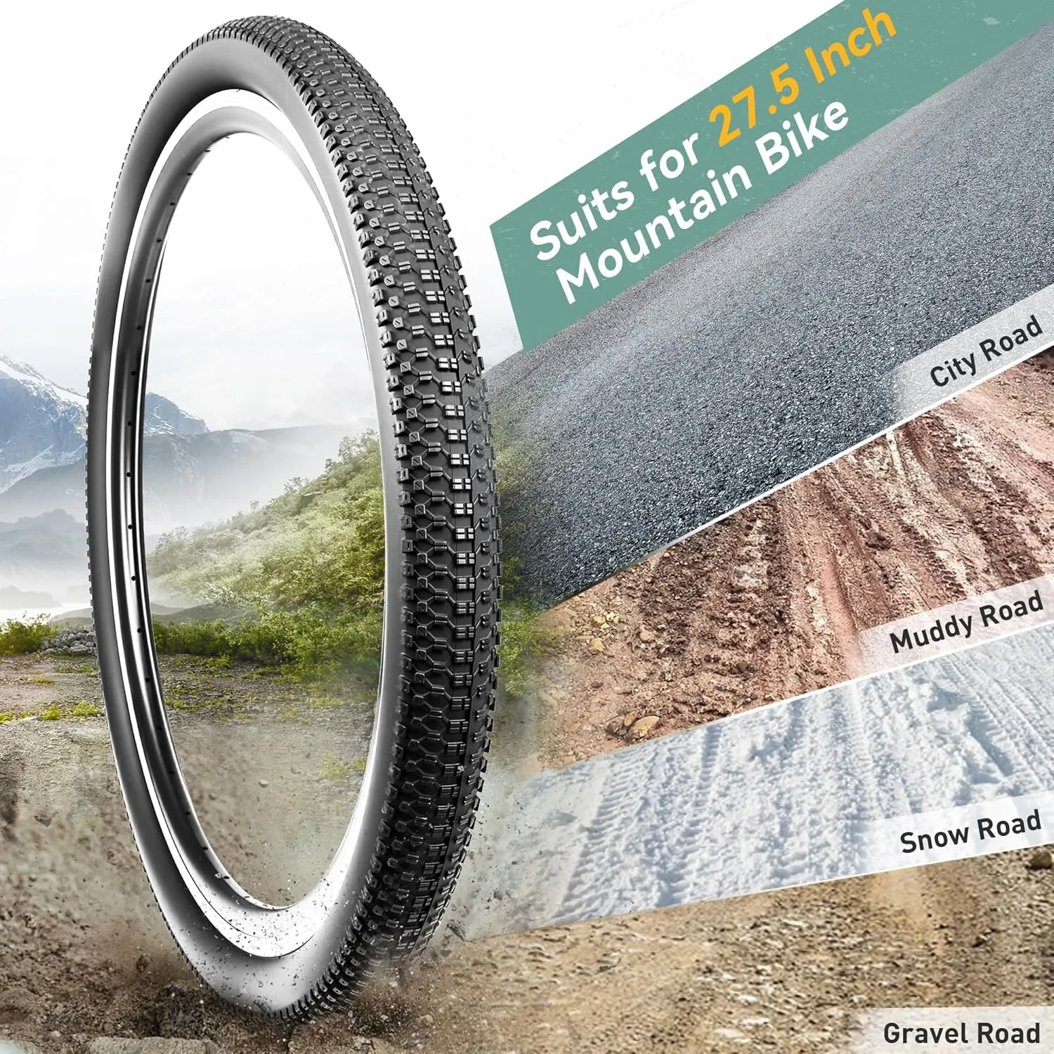 ZUKKA Bike Tire 26/27.5 x 2.125 Bike Tire 1/2 Pack Mountain Bike Tire Folding Replacement Tire for MTB Mountain Bike, BMX Bicycle Commuter Bike